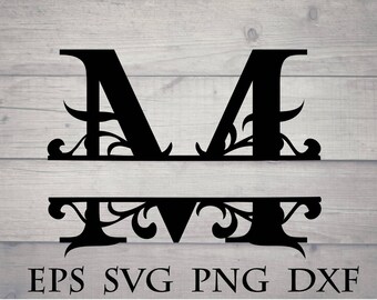 Split initial svg split letter M monogram svg - split monogram font svg split letter alphabet divider initial svg for cricut vinyl png