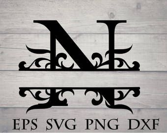 Split initial svg split letter N monogram svg - split monogram font svg split letter alphabet divider initial svg for cricut vinyl png