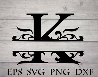 Split initial svg split letter K monogram svg - split monogram font svg split letter alphabet divider initial svg for cricut vinyl png