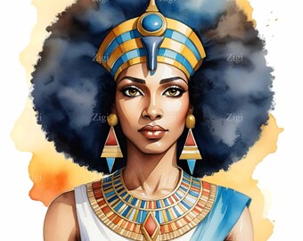12 PNG古代エジプトの女王、クレオパトラの水彩画クリップアート