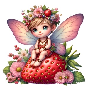 Clipart fée, fraise, clipart fruit, 10 PNG pour chambre de bébé, journal indésirable, invitation, fabrication de cartes, étiquette cadeau, chemise pour tout-petit