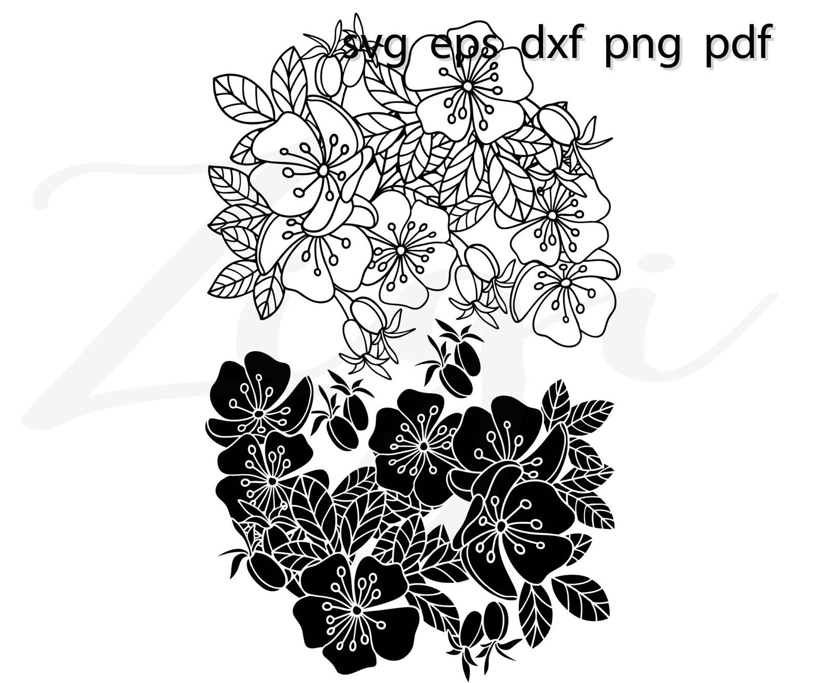 Floral Swag Vector Svg Dxf Png Wild Roses Outline Drawing Etsy Canada