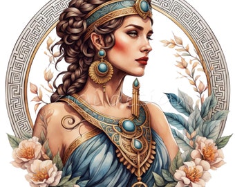 15 PNG griechische Göttin Clipart - Aquarell Mythologie Portrait
