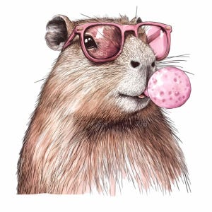 15 Cool Capybara PNG Clipart - Watercolor Capybara with Pink Sunglasses and Bubble Gum - Fun Digital Art for Crafts and Decor