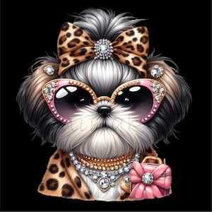 Shih Tzu Clip Art, Leopard Bow Clipart, 15 PNG Dog Animal Print Cheetah ...