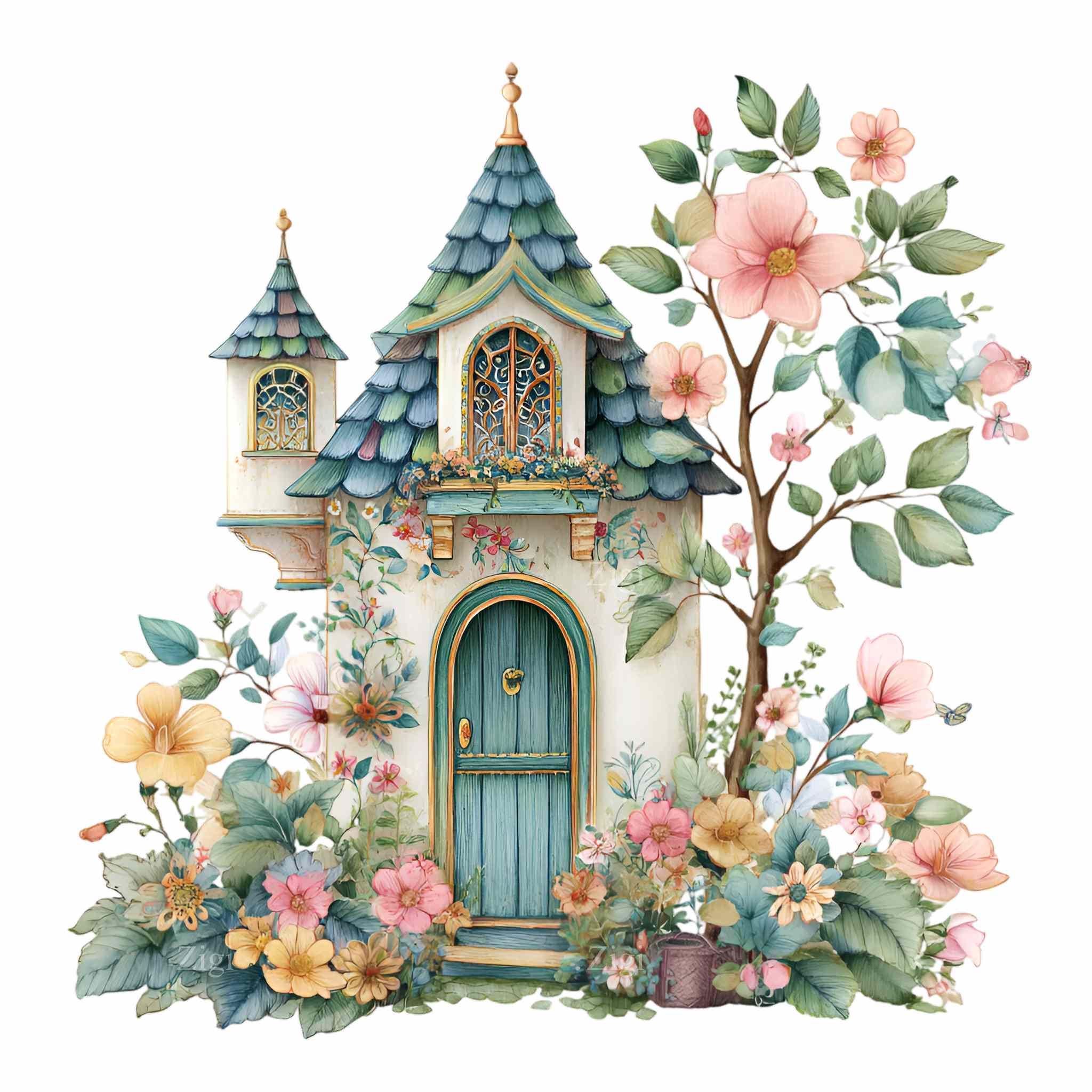 16 PNG Fairy Cottage Clipart – Whimsical Floral House PNG for Wall Art ...