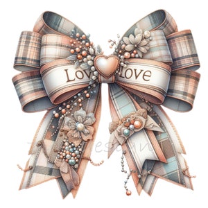Vintage Plaid Bow Png Valentine Heart Love Clipart Art