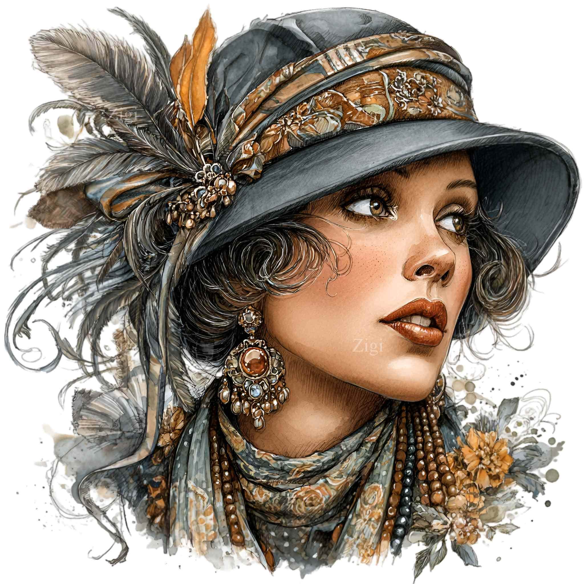 10 PNG Vintage Flapper Girl Clipart – 1920s Woman PNG – Art Deco ...
