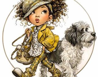 12 PNG Fashion Girl with Dog Clipart, Stylish Woman Sheepdog City Sublimation