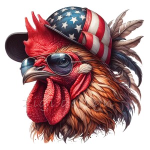10 cliparts coq patriotique | Drapeau des Etats-Unis, chapeau, poulet, PNG | Art des animaux de la ferme en téléchargement numérique