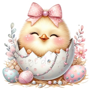 12 pollitos sonrientes en un huevo decorado PNG Clipart, ilustración de pollitos de Pascua, arte digital de primavera para manualidades