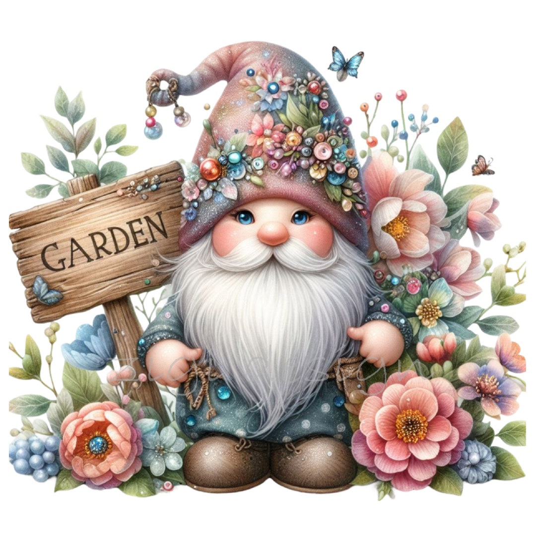 Garden Gnome, Clipart Bundle, 18 PNG Watercolor Grandma Gardening, Junk ...