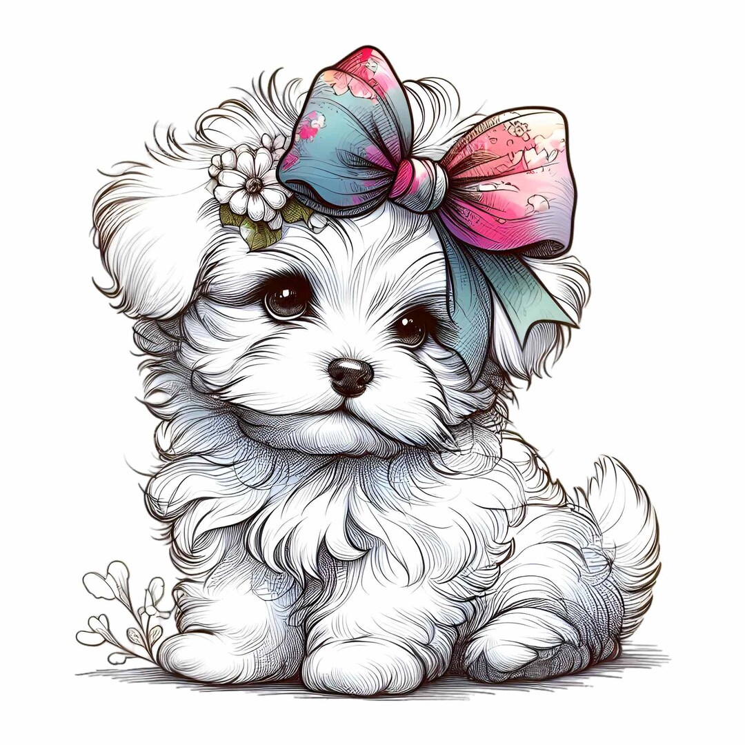 15 PNG White Puppy Clipart – Dog With Bow PNG – Cute Pet Illustration ...