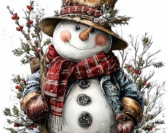 12 PNG Rustic snowman clipart, vintage winter illustration