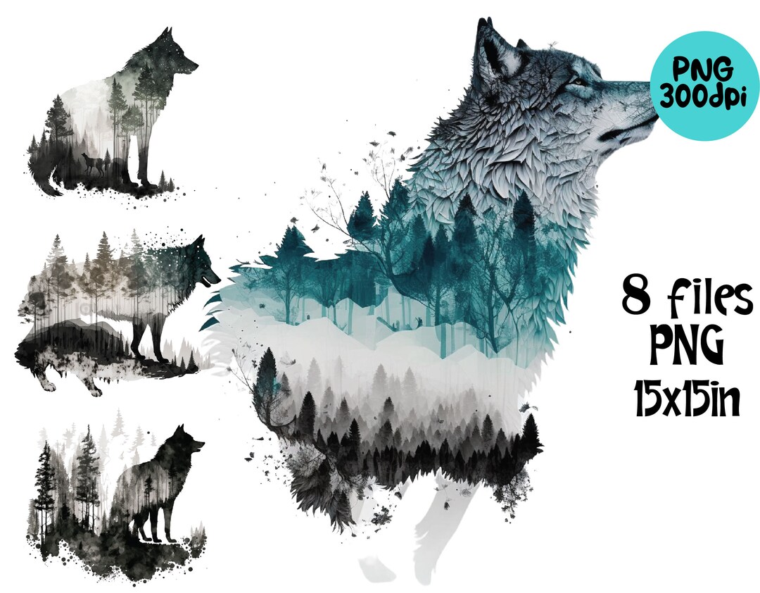Wolf Double Exposure Clipart Watercolor Sublimation PNG - Etsy UK