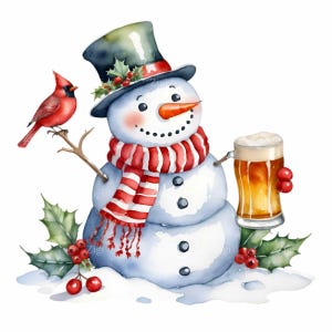 10 PNG ビール雪だるまPNG – ビールジョッキ、赤いスカーフ、カーディナルの面白いクリスマス雪だるまクリップアート – カード、マグカップ、工芸品のためのホリデーユーモアアート
