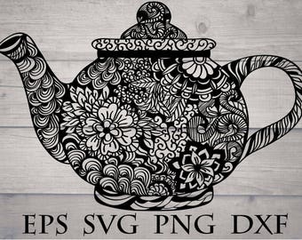 Teapot mandala svg / teapot zentangle svg / intricate svg file / flourish svg file / kitchen mandala svg / zentangle kitchen / cricut design