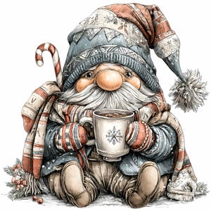 10 PNG Hot cocoa gnome clipart – Winter PNG download – Cute Christmas art for mugs, cards, stickers, cozy holiday crafts, digital prints
