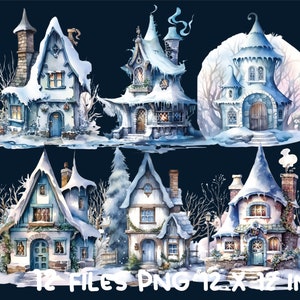 Winter House Clipart 12 PNG Bundle Fairy Magical Cottage - Etsy