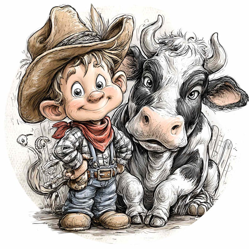 10 PNG Western Farm Clipart – Cowboy Boy Riding Cow PNG – Kids Nursery ...