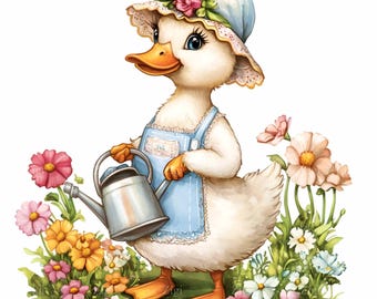16 PNG Duckling Garden, Watercolor Spring Bird Clipart Graphic