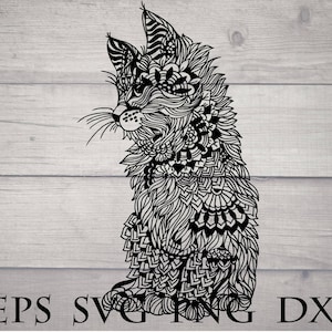 Chat mandala svg, svg animal zentangle, chat tête svg, zentangle chat svg, chat maman svg