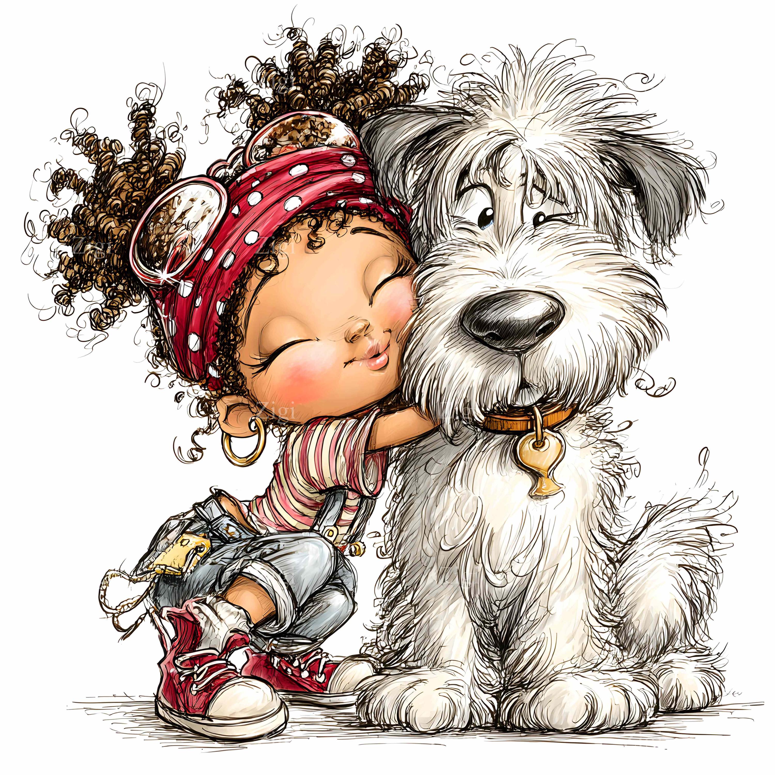 Niña abrazando perro - Etsy México, image size:3000x3000