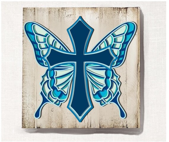 Download 3d Butterfly Wings Svg Cross Mandala Layered Memorial Ester Etsy