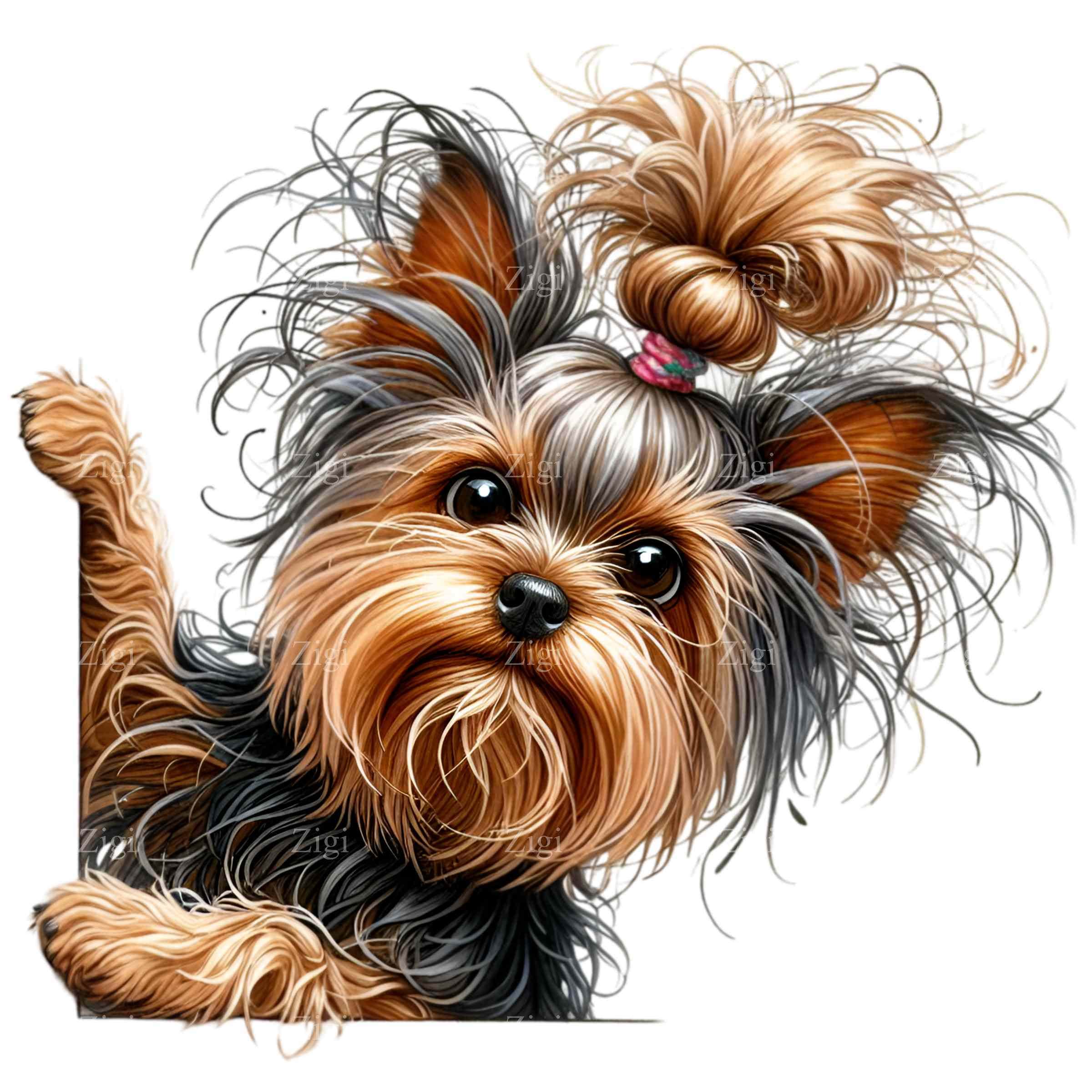 12 かわいいヨークシャーテリアのPNGクリップアート、トップノットの