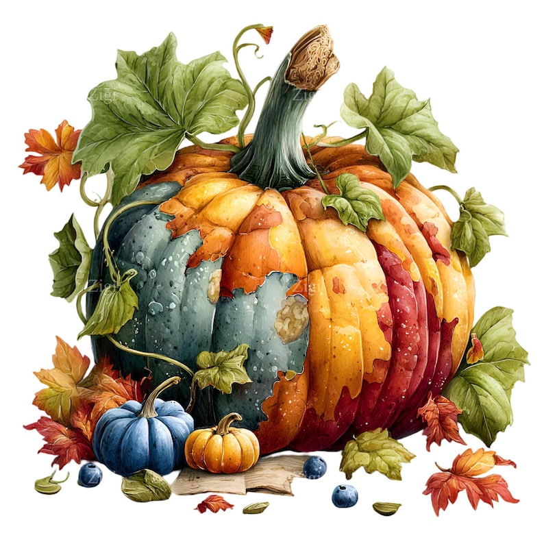 16 PNG Watercolor Textured Pumpkin, Rustic Fall Harvest Clipart - Etsy