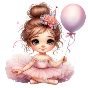 12 Ballerina Mädchen PNG Clipart, entzückende Geburtstags-Ballett-Baby-Digital-Kunst, Sofort-Download für das Basteln