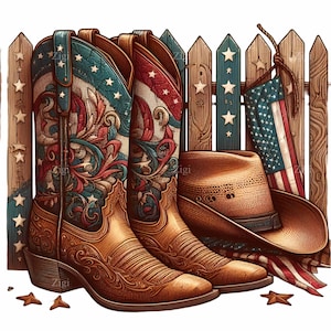 10 PNG Vintage Farm Boots Clipart - Western Rodeo PNG - Rustikale Country Hat & Zaun Sublimation für Vaterländische Sommer Handwerk
