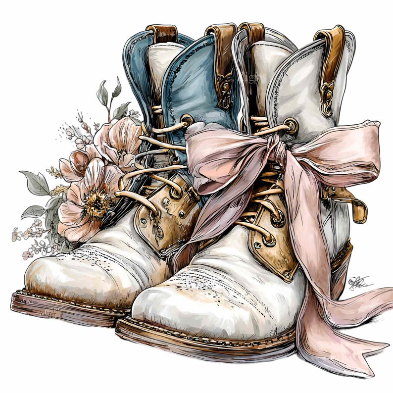 15 PNG Cowgirl Boots Bow Watercolor Pink Western Clipart - Etsy