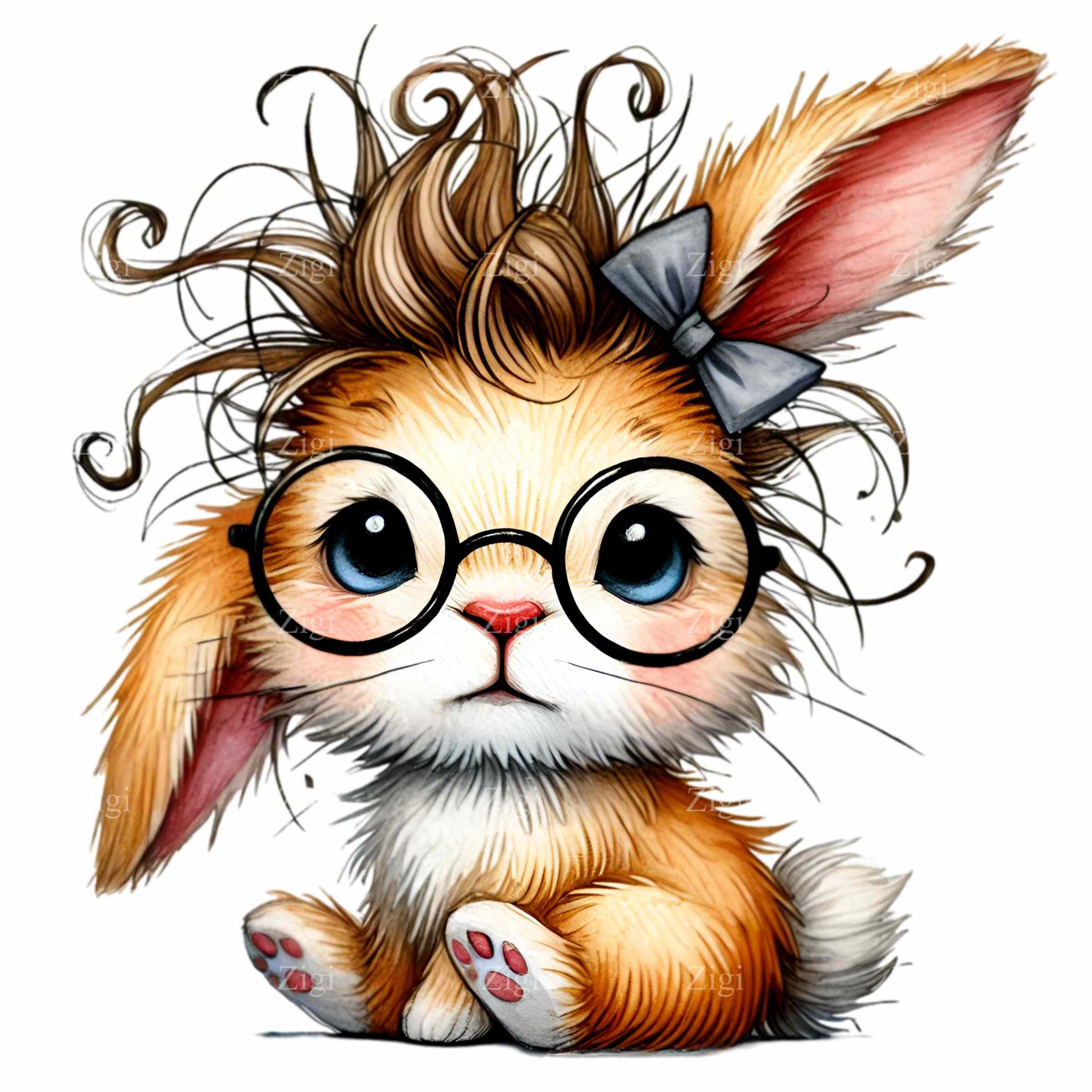 12 PNG Funny Bunny Pajama Clipart, Messy Hair Rabbit, Blue Striped ...