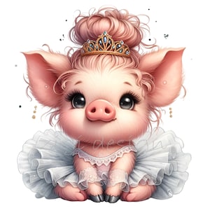 12 PNG Princesa Cerdita Bailarina PNG Clipart / Lindo Cerdito Bebé con Tutú Descarga Digital / Diseño de Sublimación de Animales de Guardería