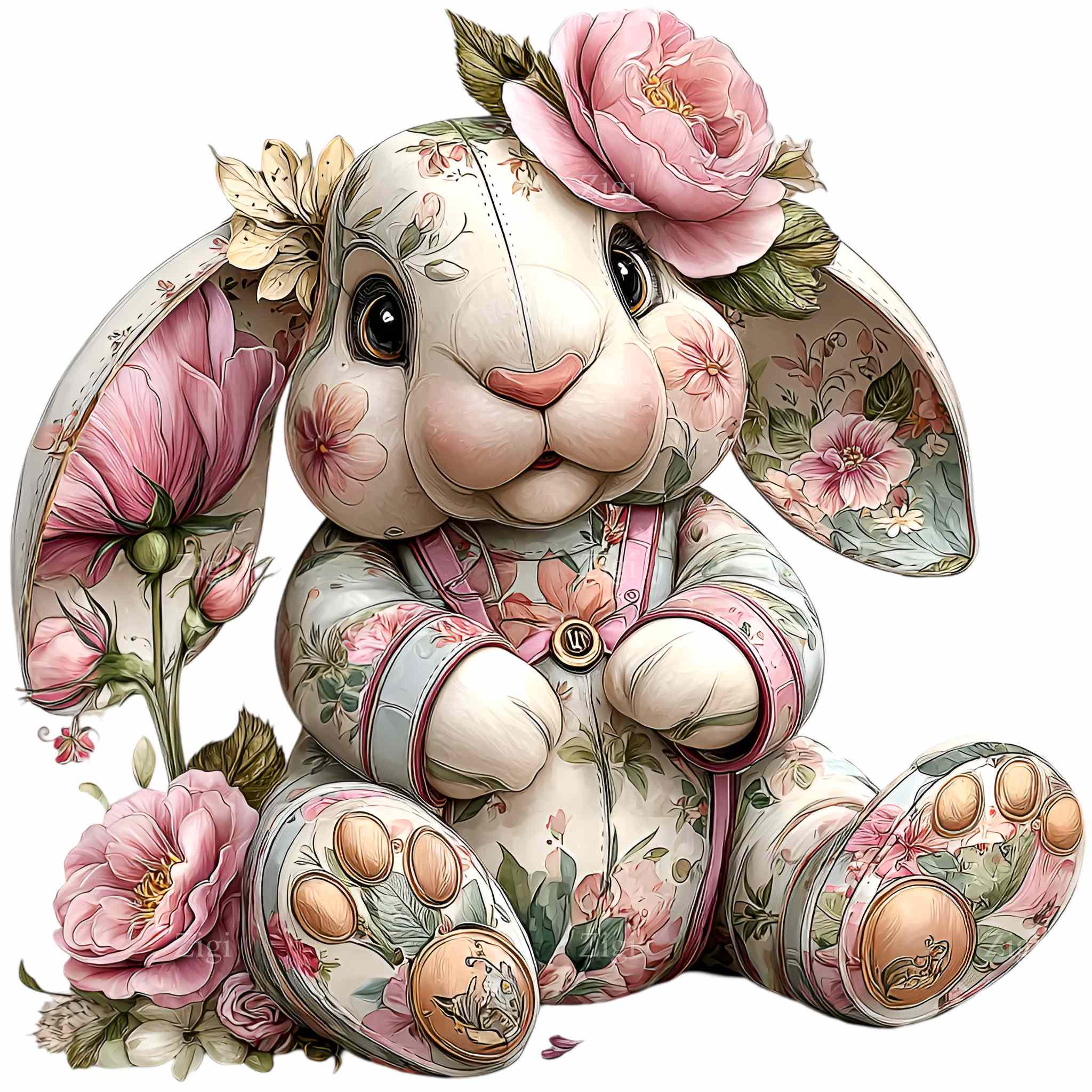 15 PNG Floral Bunny Clipart – Spring Rabbit in Flower Outfit, Nursery ...