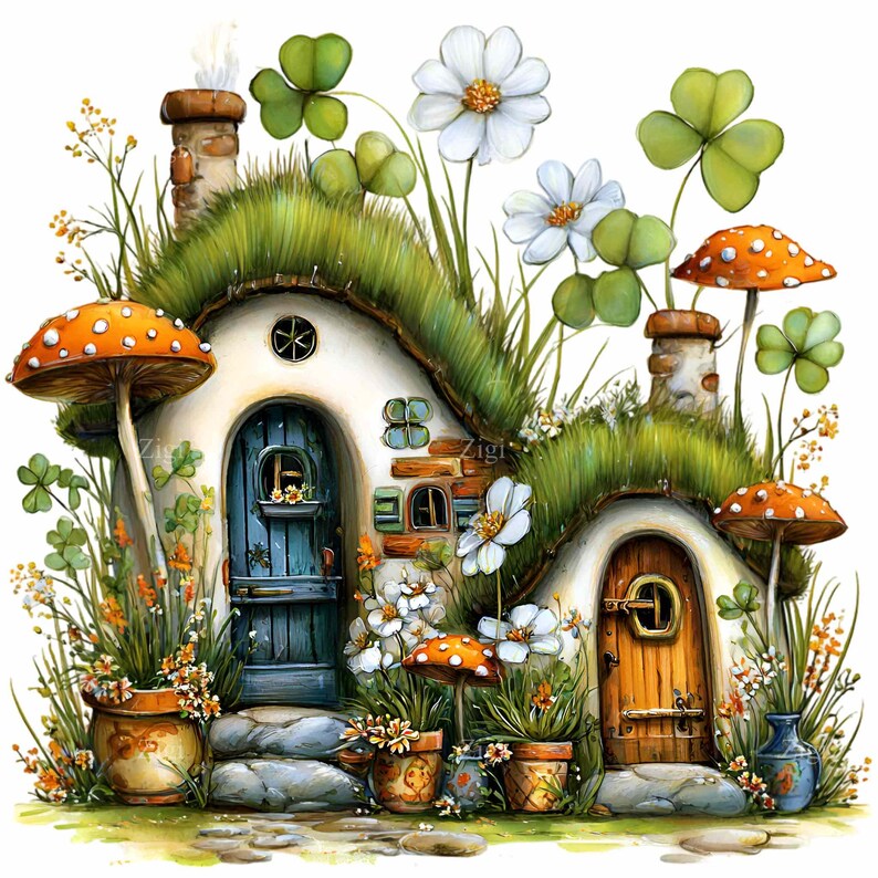 15 PNG Fairy House Clipart, Mushroom Cottage Illustration, Watercolor ...