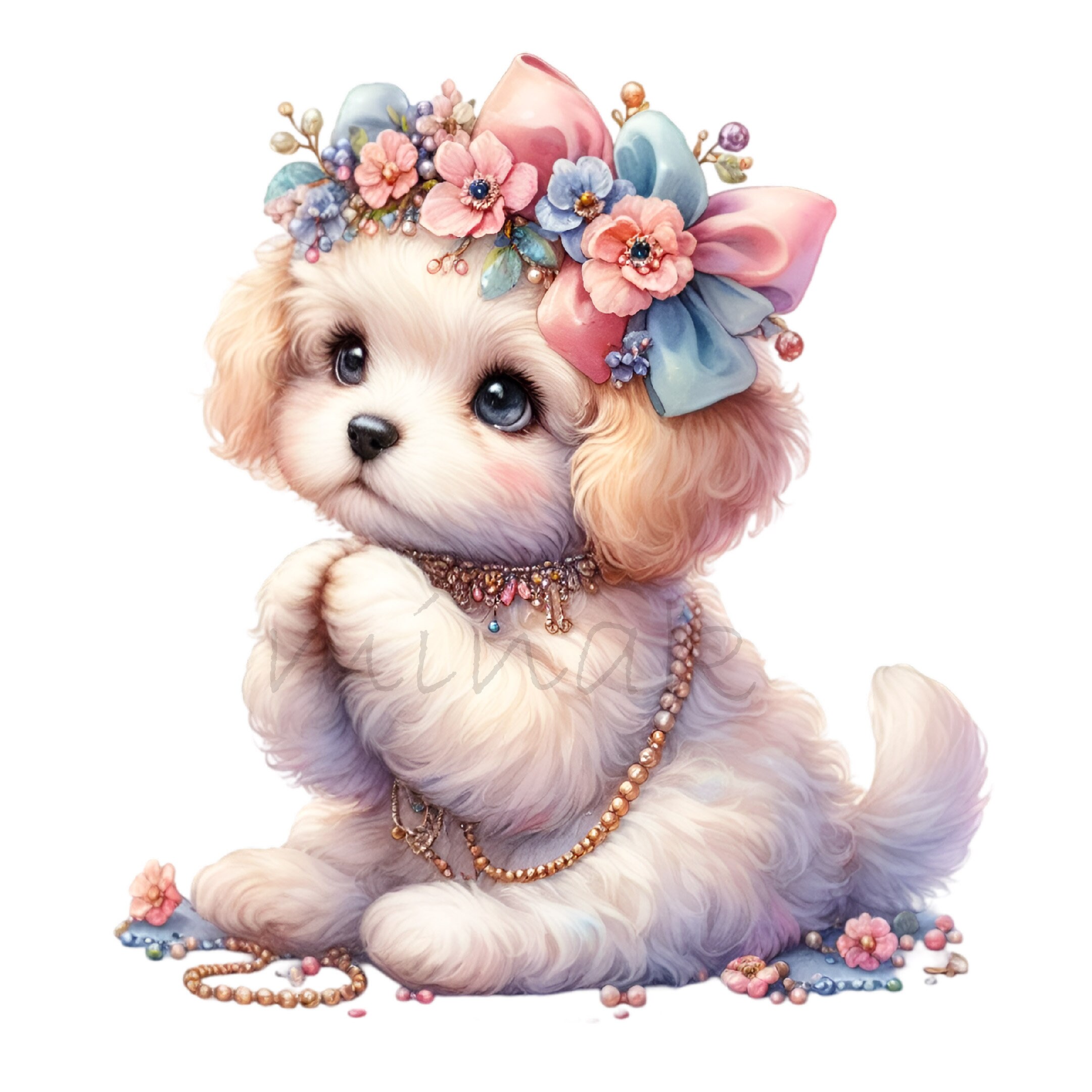 15 PNG Funny Praying Puppy Floral Bow Clipart, Girly Dog Pink Flower - Etsy