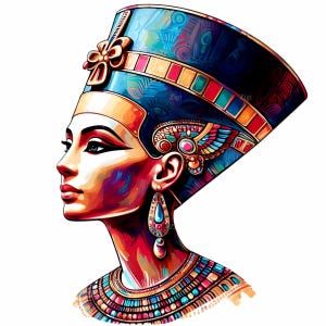 12 Egyptian Queen PNG - Nefertiti Clipart Art - Afrocentric Goddess Illustration for Sublimation, Wall Art & Cultural Projects