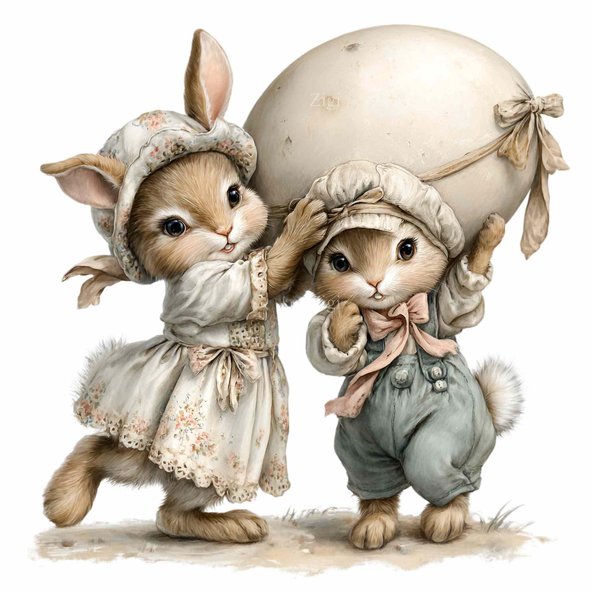 14 PNG Spring Bunny Clipart, Rabbit Pair Carrying Egg Balloon ...