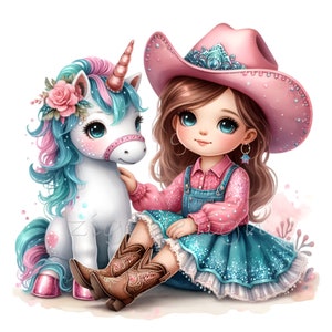 Eenhoorn clipart, 15 png cowgirl-illustraties, turquoise meisje hoed roze laarzen, boerderij, leraar kindershirt, sublimatiemok, beker, planner