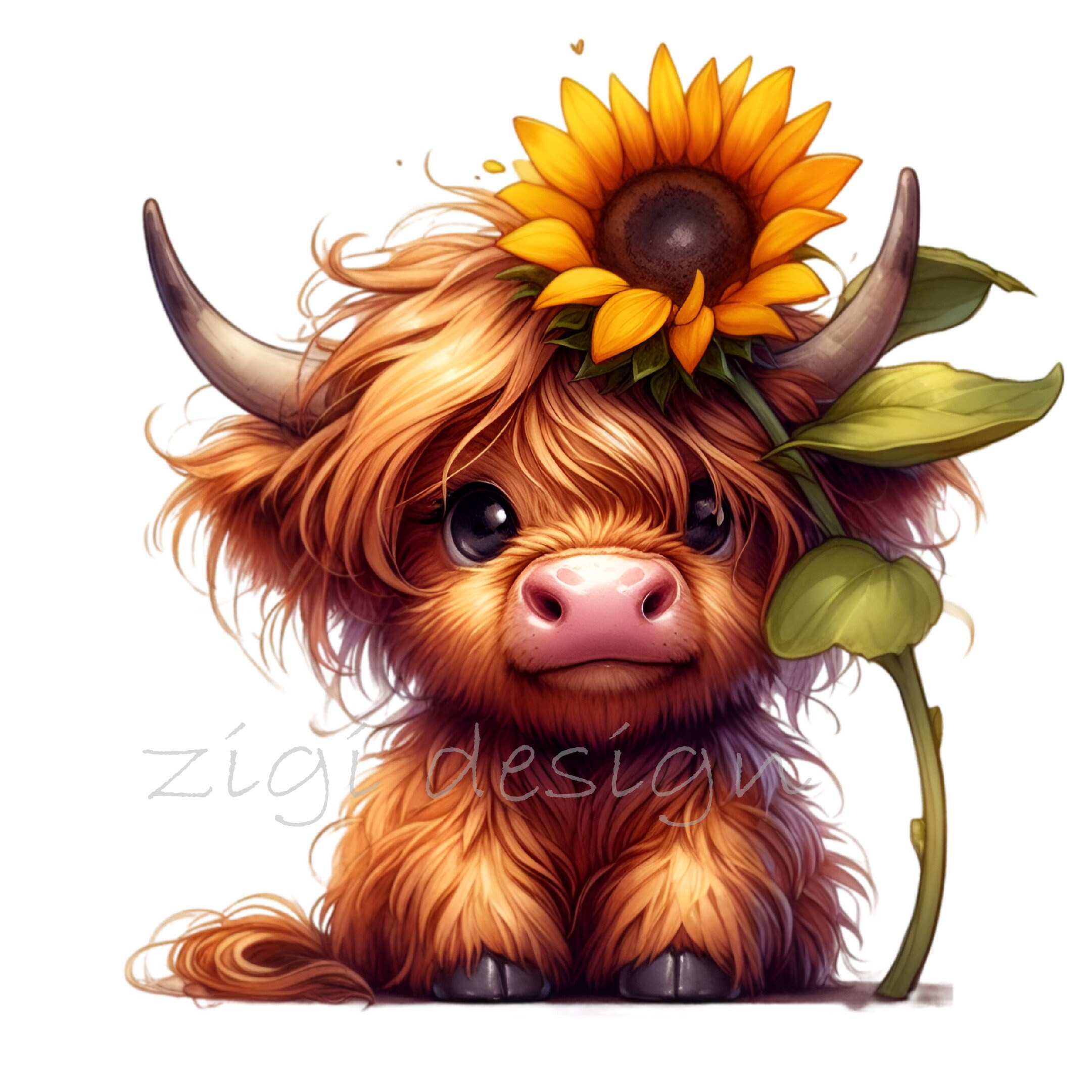 14 PNG Sunflower Highland Cow Clipart – Floral Farm Animal - Etsy