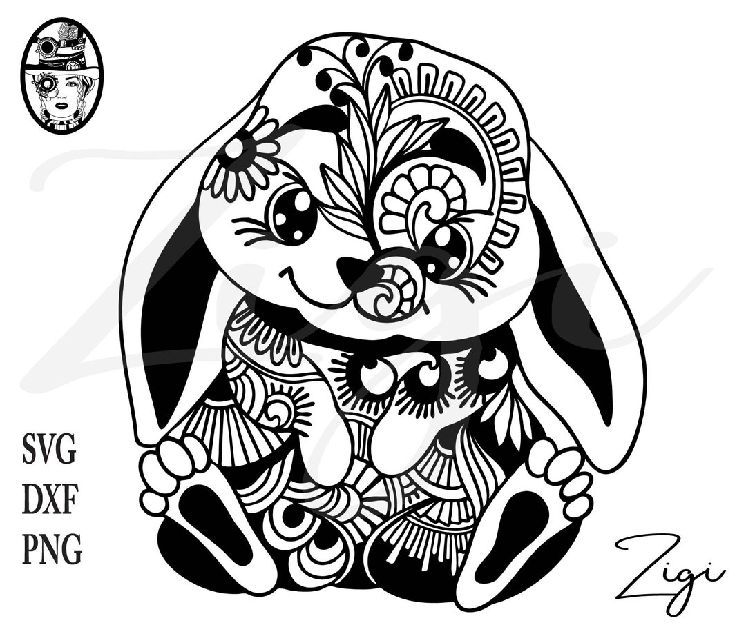Easter Bunny, Svg, Dxf, Png, Floral Mandala Rabbit, Vector Art, Cut