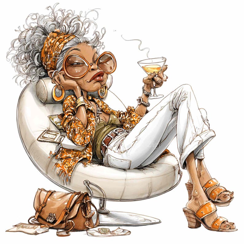 16 PNG Relaxed Grandma Clipart – Cocktail Fashion Art - Etsy