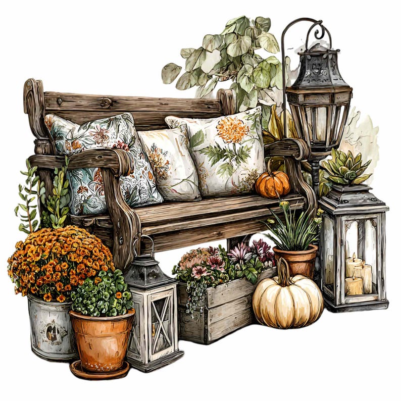 15 PNG Autumn Porch Clipart – Fall Bench PNG – Crafters, Printables ...