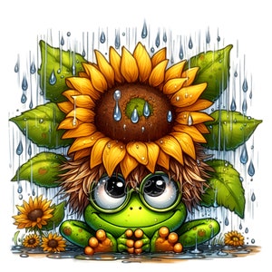 Imágenes prediseñadas de rana, imágenes prediseñadas de girasoles, 10 PNG lindo bebé animal vivero sublimación, diario basura, etiqueta de regalo para hacer tarjetas, imágenes digitales imprimibles