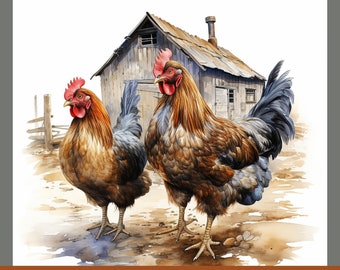 68 JPG Farmhouse Chicken Clipart, Rustic Crafts Kitchen Decor