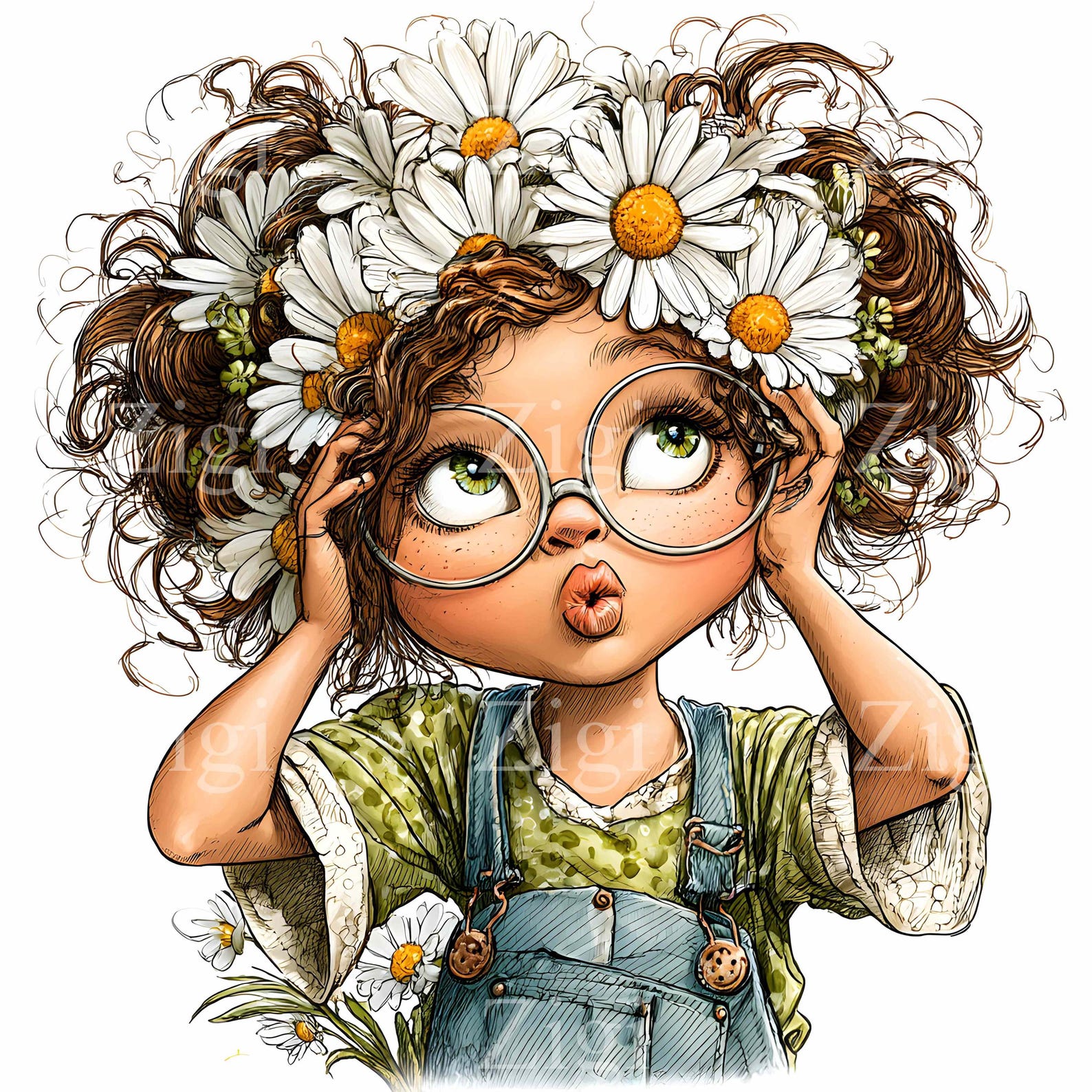 16 JPEG Winking Girl With Daisy Clipart – Cute Child JPG Illustration ...