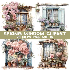 20 Spring Window PNG Clipart Bundle, 20 PNG Files, Watercolor Floral ...