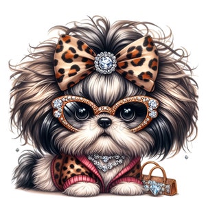 Shih Tzu Clip Art, Leopard Bow Clipart, 15 PNG Dog Animal Print Cheetah ...